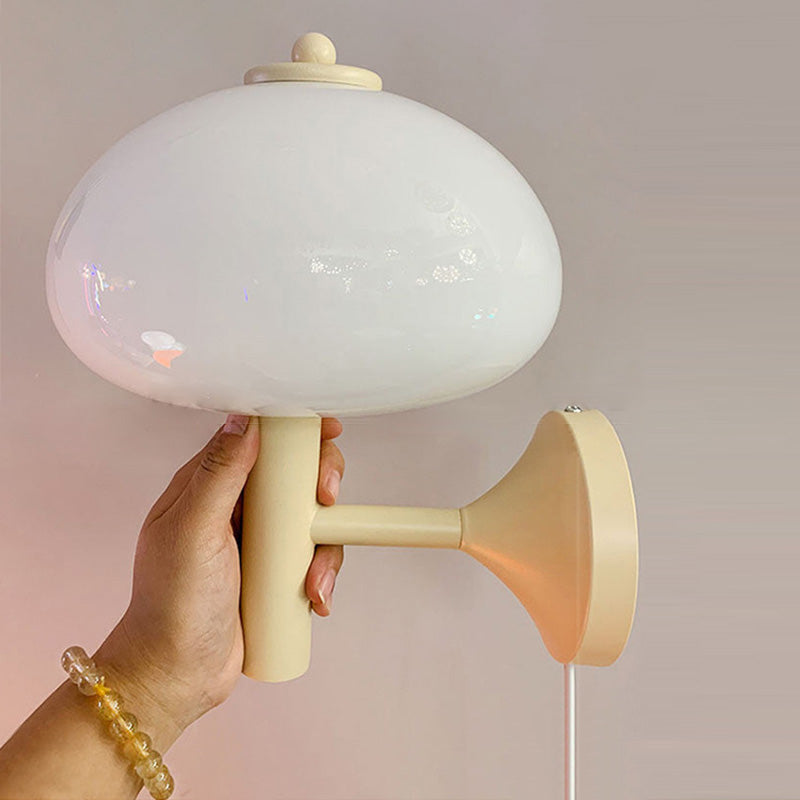 Mushroom-Shaped Glass Wrought Iron 1-light Wall Sconce Lamp