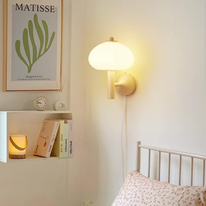 Mushroom-Shaped Glass Wrought Iron 1-light Wall Sconce Lamp