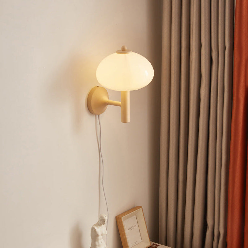 Mushroom-Shaped Glass Wrought Iron 1-light Wall Sconce Lamp