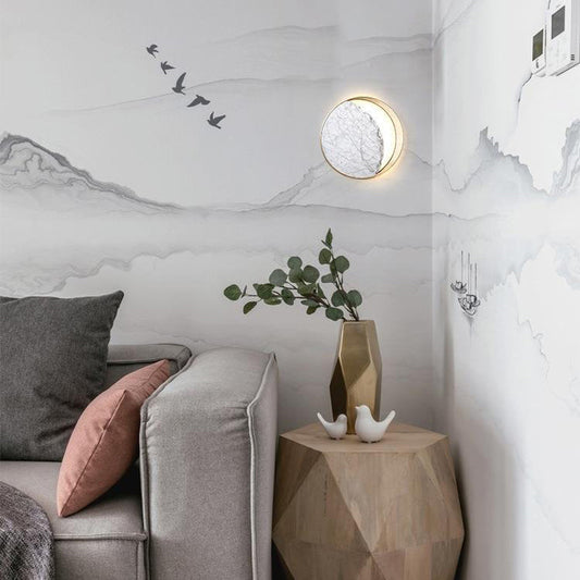 Modern Art Deco Metal Marble Circle LED Wall Sconce Lamp