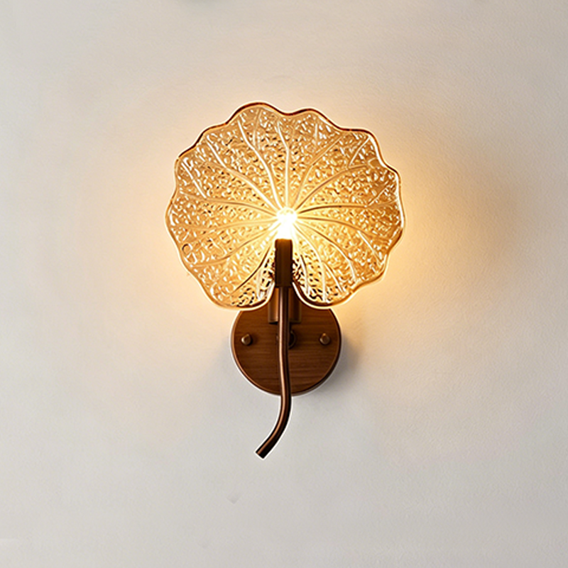 Round Glass Iron 1-Light Lotus-Shaped Wall Sconce Lamp