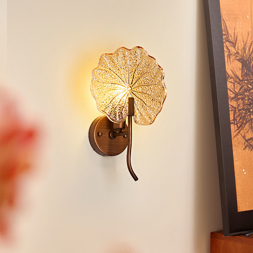 Round Glass Iron 1-Light Lotus-Shaped Wall Sconce Lamp