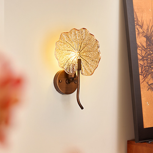 Round Glass Iron 1-Light Lotus-Shaped Wall Sconce Lamp