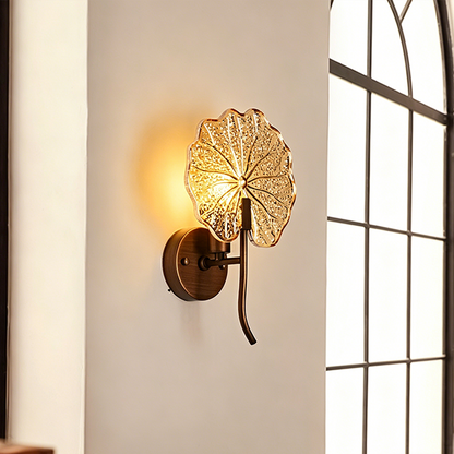Round Glass Iron 1-Light Lotus-Shaped Wall Sconce Lamp