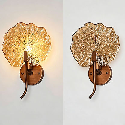 Round Glass Iron 1-Light Lotus-Shaped Wall Sconce Lamp