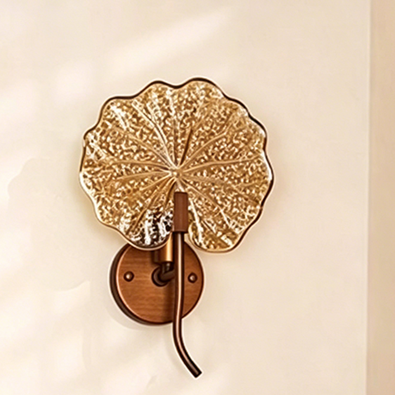 Round Glass Iron 1-Light Lotus-Shaped Wall Sconce Lamp