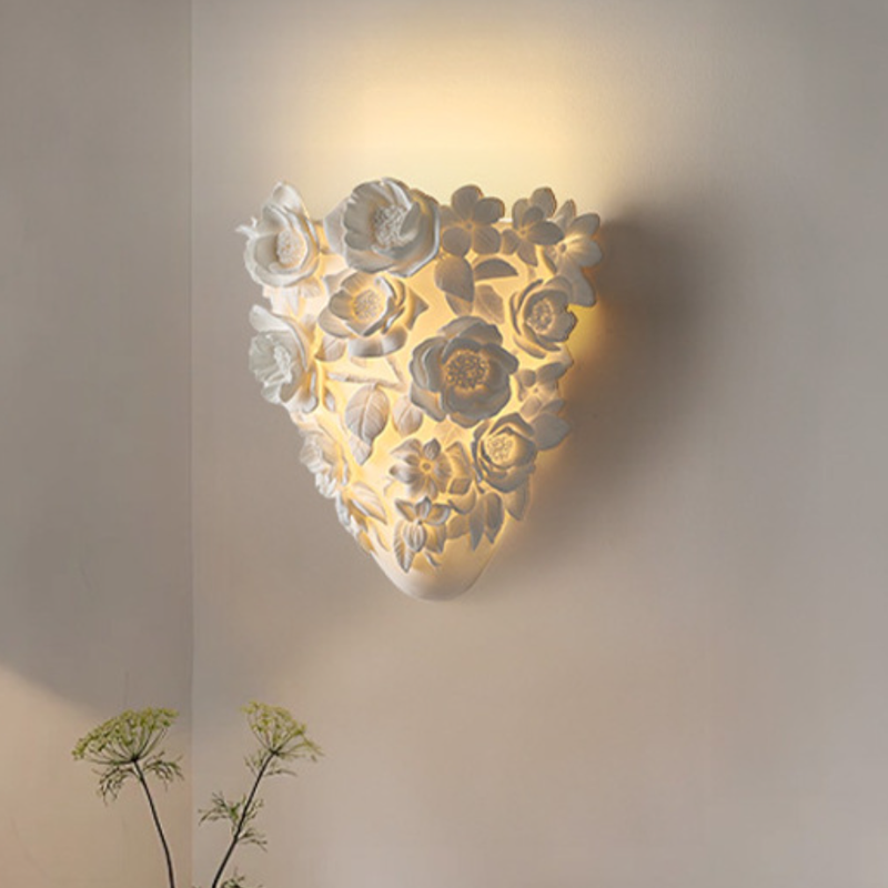 French Floral Relief Resin Iron LED Wall Sconce Lamp