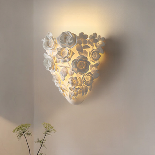 French Floral Relief Resin Iron LED Wall Sconce Lamp