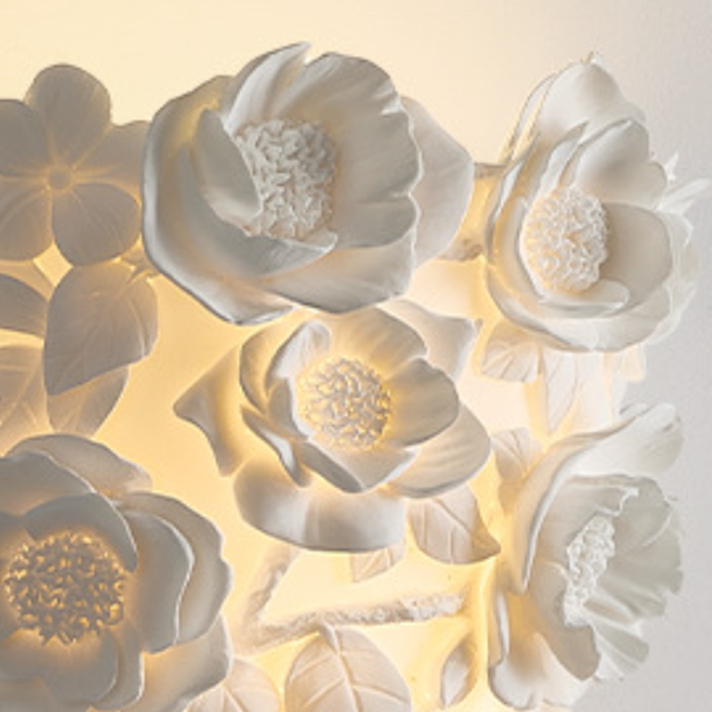 French Floral Relief Resin Iron LED Wall Sconce Lamp