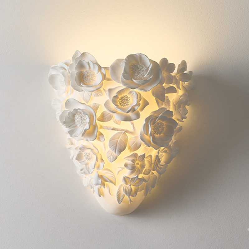French Floral Relief Resin Iron LED Wall Sconce Lamp