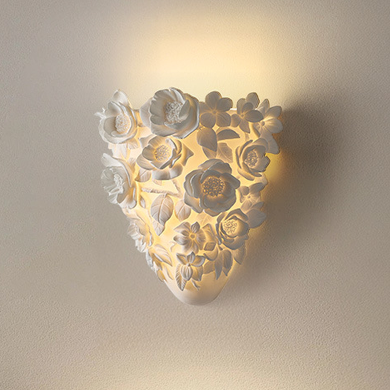 French Floral Relief Resin Iron LED Wall Sconce Lamp