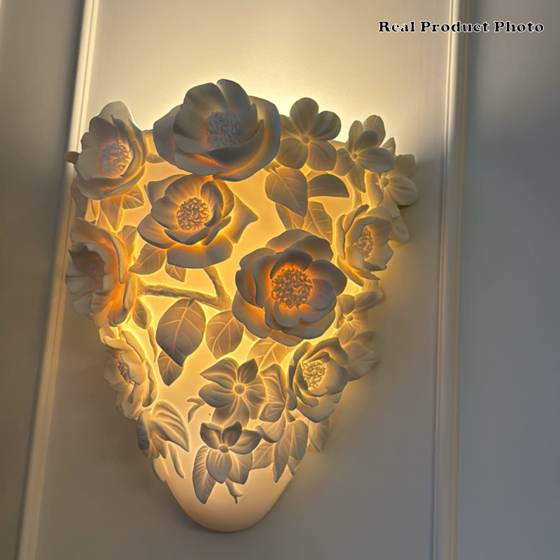 French Floral Relief Resin Iron LED Wall Sconce Lamp
