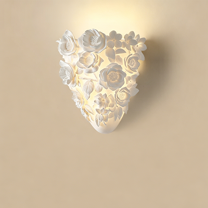 French Floral Relief Resin Iron LED Wall Sconce Lamp