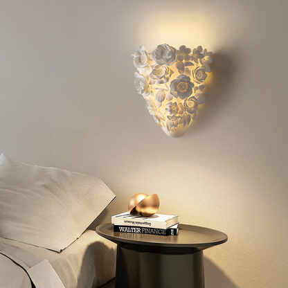 French Floral Relief Resin Iron LED Wall Sconce Lamp