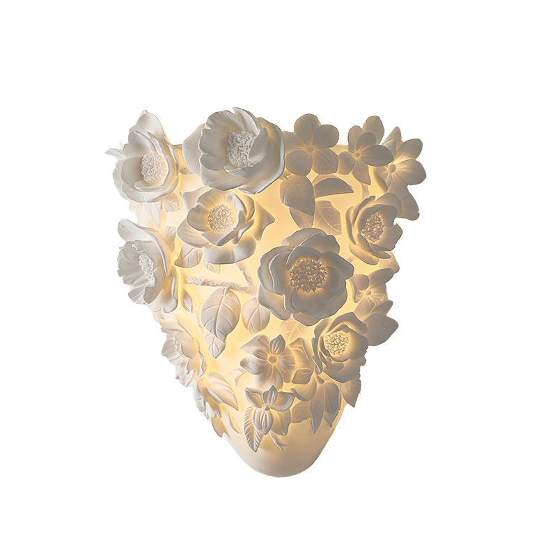 French Floral Relief Resin Iron LED Wall Sconce Lamp