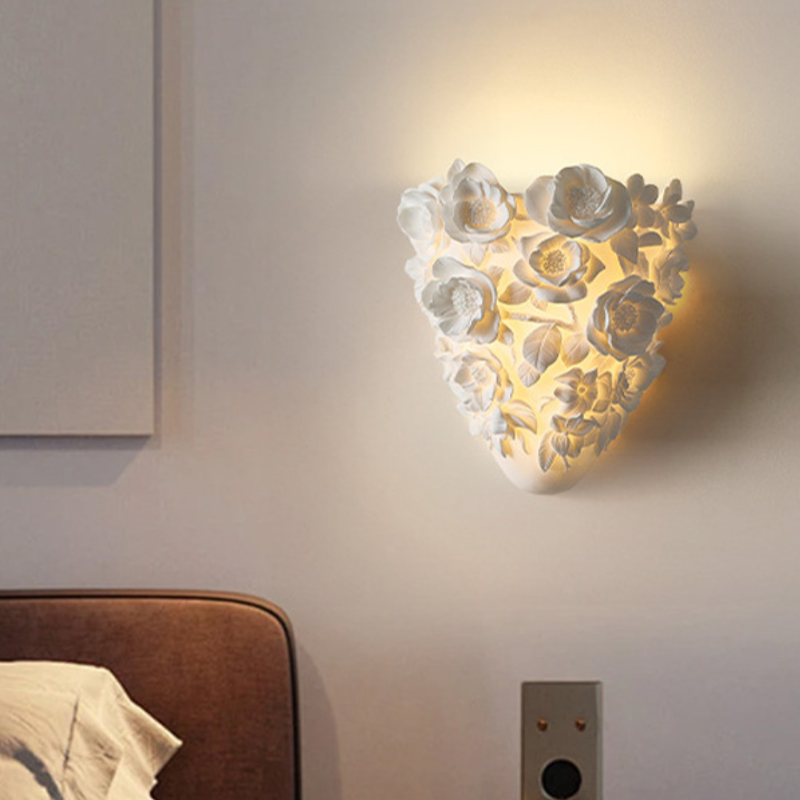 French Floral Relief Resin Iron LED Wall Sconce Lamp