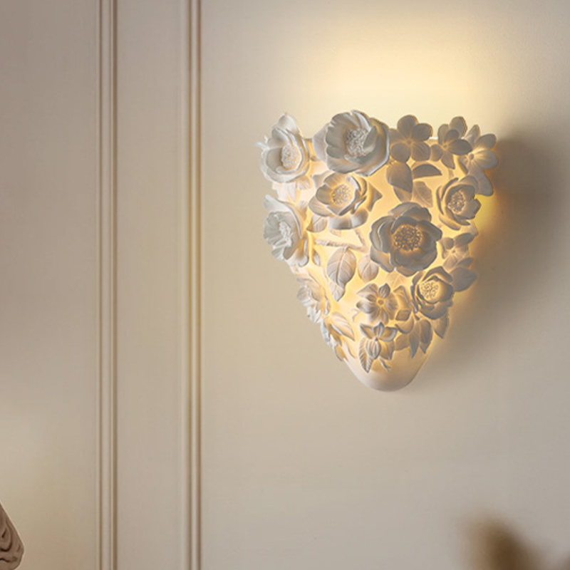 French Floral Relief Resin Iron LED Wall Sconce Lamp