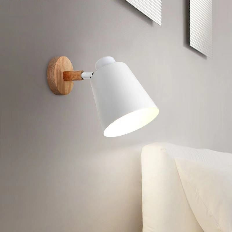 Scandinavian Cylindrical Iron Wood 1-Light Wall Sconce Lamp