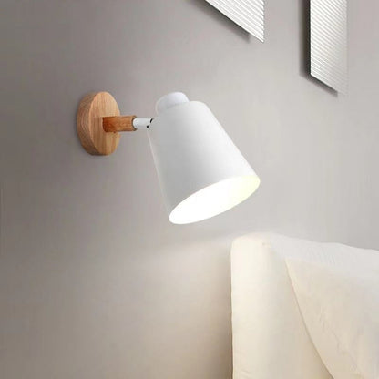 Scandinavian Cylindrical Iron Wood 1-Light Wall Sconce Lamp