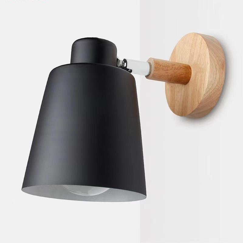 Scandinavian Cylindrical Iron Wood 1-Light Wall Sconce Lamp