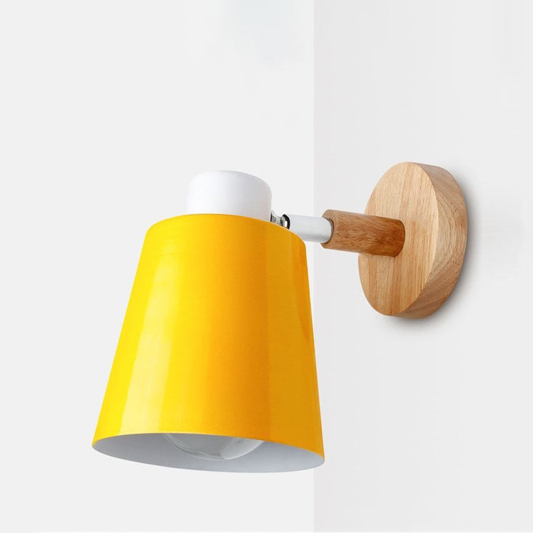 Scandinavian Cylindrical Iron Wood 1-Light Wall Sconce Lamp