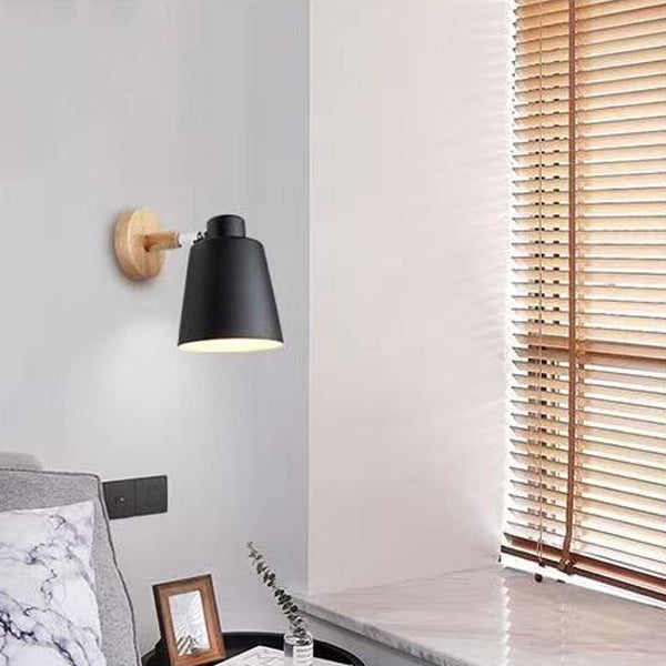 Scandinavian Cylindrical Iron Wood 1-Light Wall Sconce Lamp