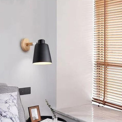 Scandinavian Cylindrical Iron Wood 1-Light Wall Sconce Lamp