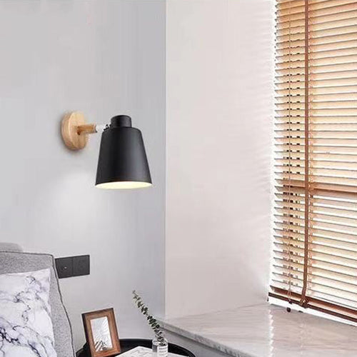 Scandinavian Cylindrical Iron Wood 1-Light Wall Sconce Lamp