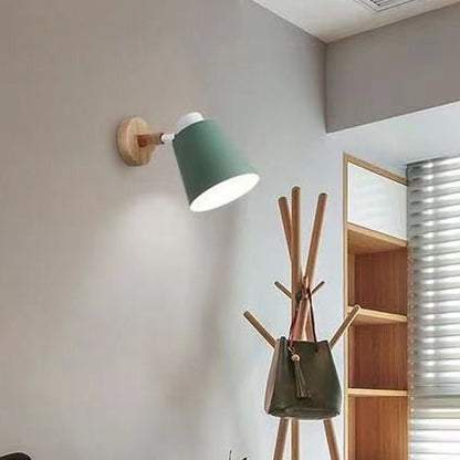 Scandinavian Cylindrical Iron Wood 1-Light Wall Sconce Lamp
