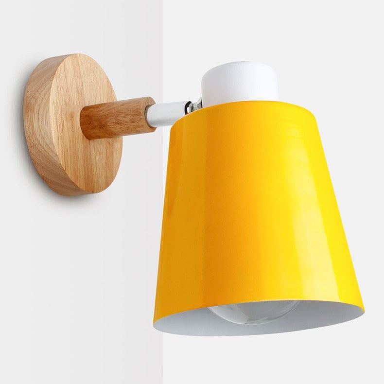 Scandinavian Cylindrical Iron Wood 1-Light Wall Sconce Lamp