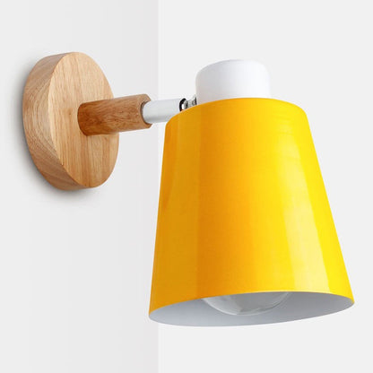 Scandinavian Cylindrical Iron Wood 1-Light Wall Sconce Lamp