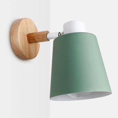 Scandinavian Cylindrical Iron Wood 1-Light Wall Sconce Lamp