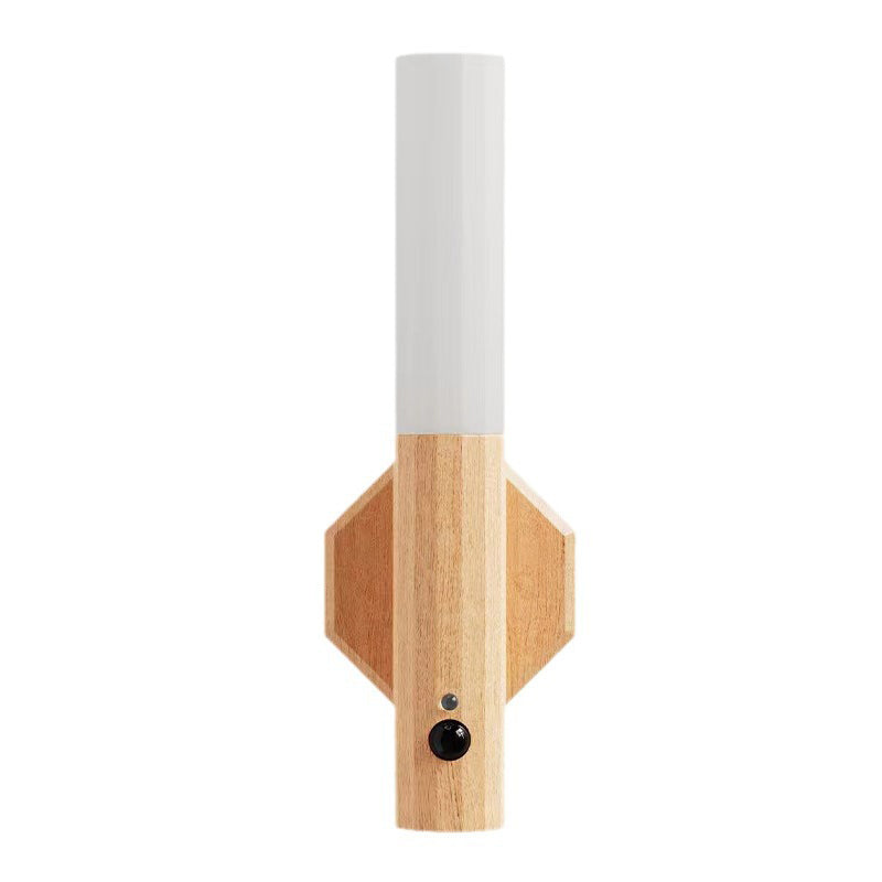 Hexagonal Cylinder Solid Wood Acrylic LED Wall Sconce Lamp