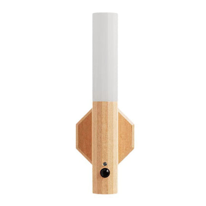 Hexagonal Cylinder Solid Wood Acrylic LED Wall Sconce Lamp