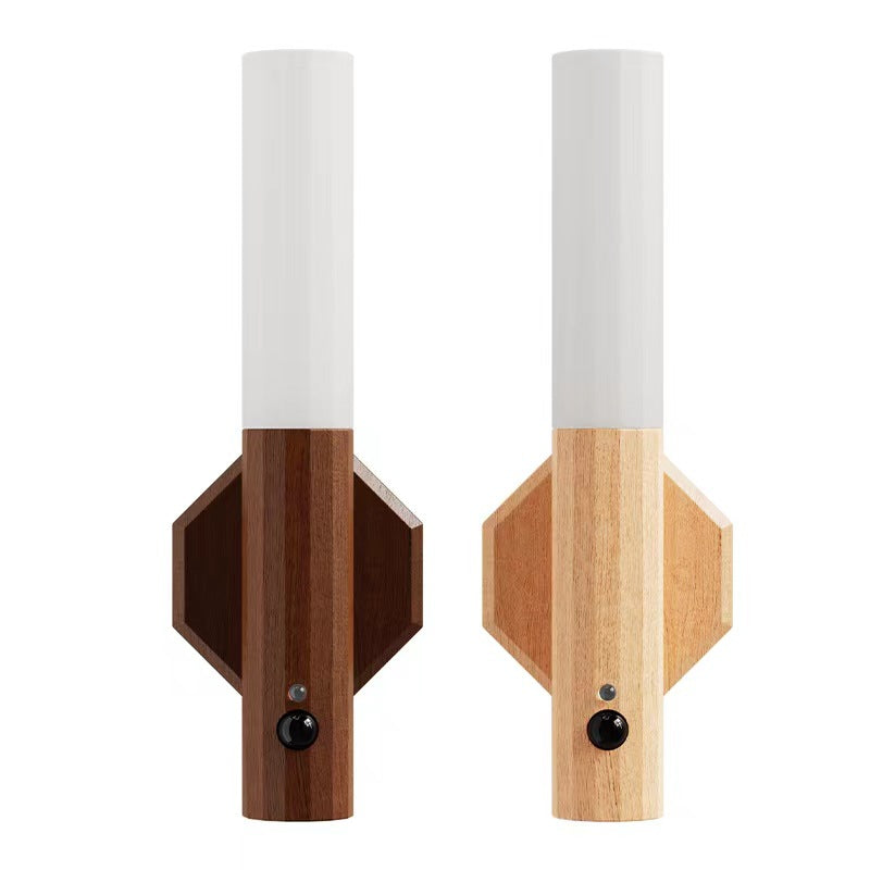 Hexagonal Cylinder Solid Wood Acrylic LED Wall Sconce Lamp