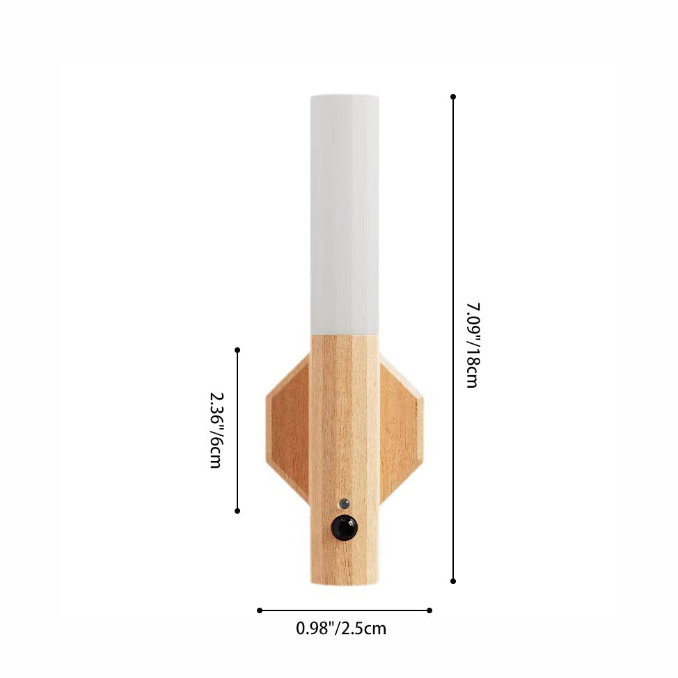 Hexagonal Cylinder Solid Wood Acrylic LED Wall Sconce Lamp
