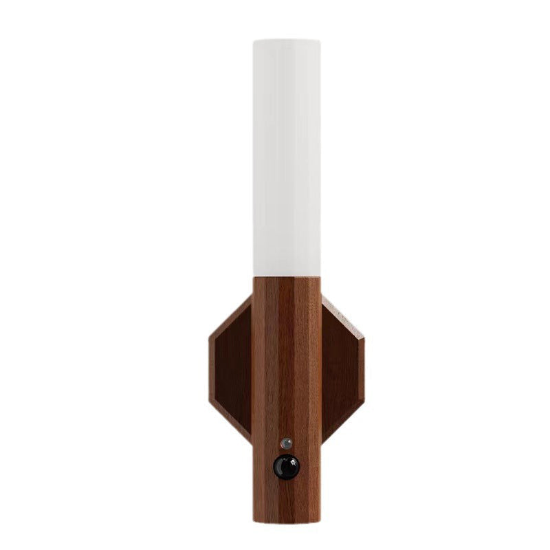 Hexagonal Cylinder Solid Wood Acrylic LED Wall Sconce Lamp