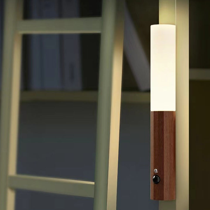 Hexagonal Cylinder Solid Wood Acrylic LED Wall Sconce Lamp