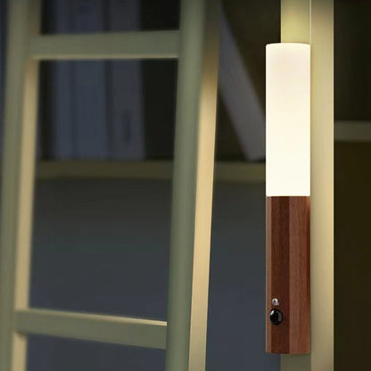 Hexagonal Cylinder Solid Wood Acrylic LED Wall Sconce Lamp