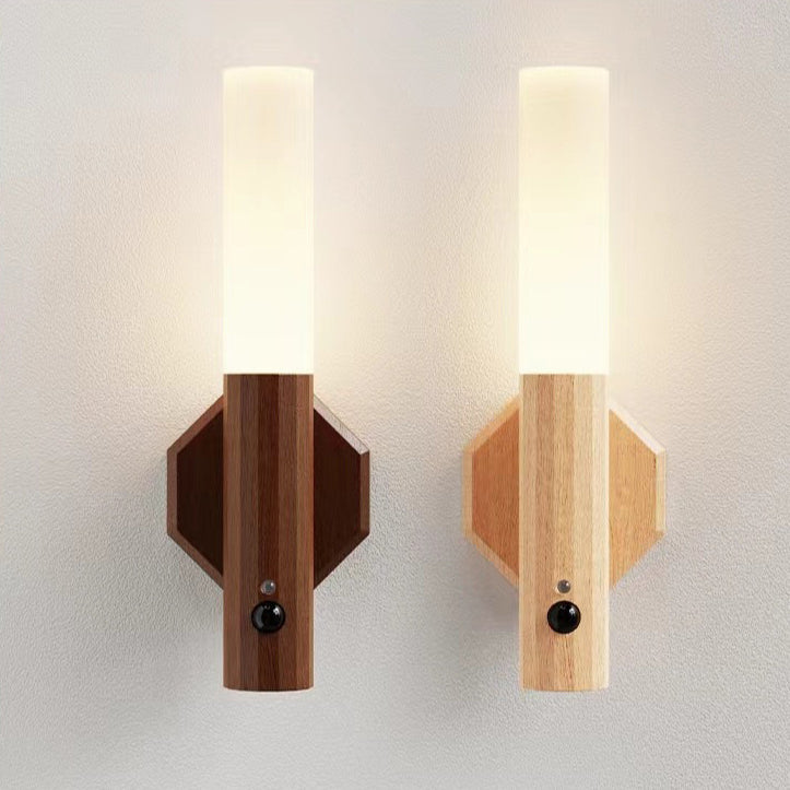 Hexagonal Cylinder Solid Wood Acrylic LED Wall Sconce Lamp