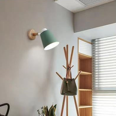 Scandinavian Cylindrical Iron Wood 1-Light Wall Sconce Lamp
