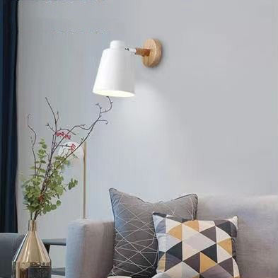 Scandinavian Cylindrical Iron Wood 1-Light Wall Sconce Lamp
