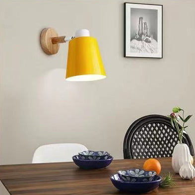 Scandinavian Cylindrical Iron Wood 1-Light Wall Sconce Lamp