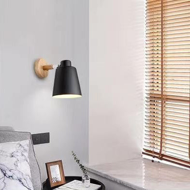 Scandinavian Cylindrical Iron Wood 1-Light Wall Sconce Lamp