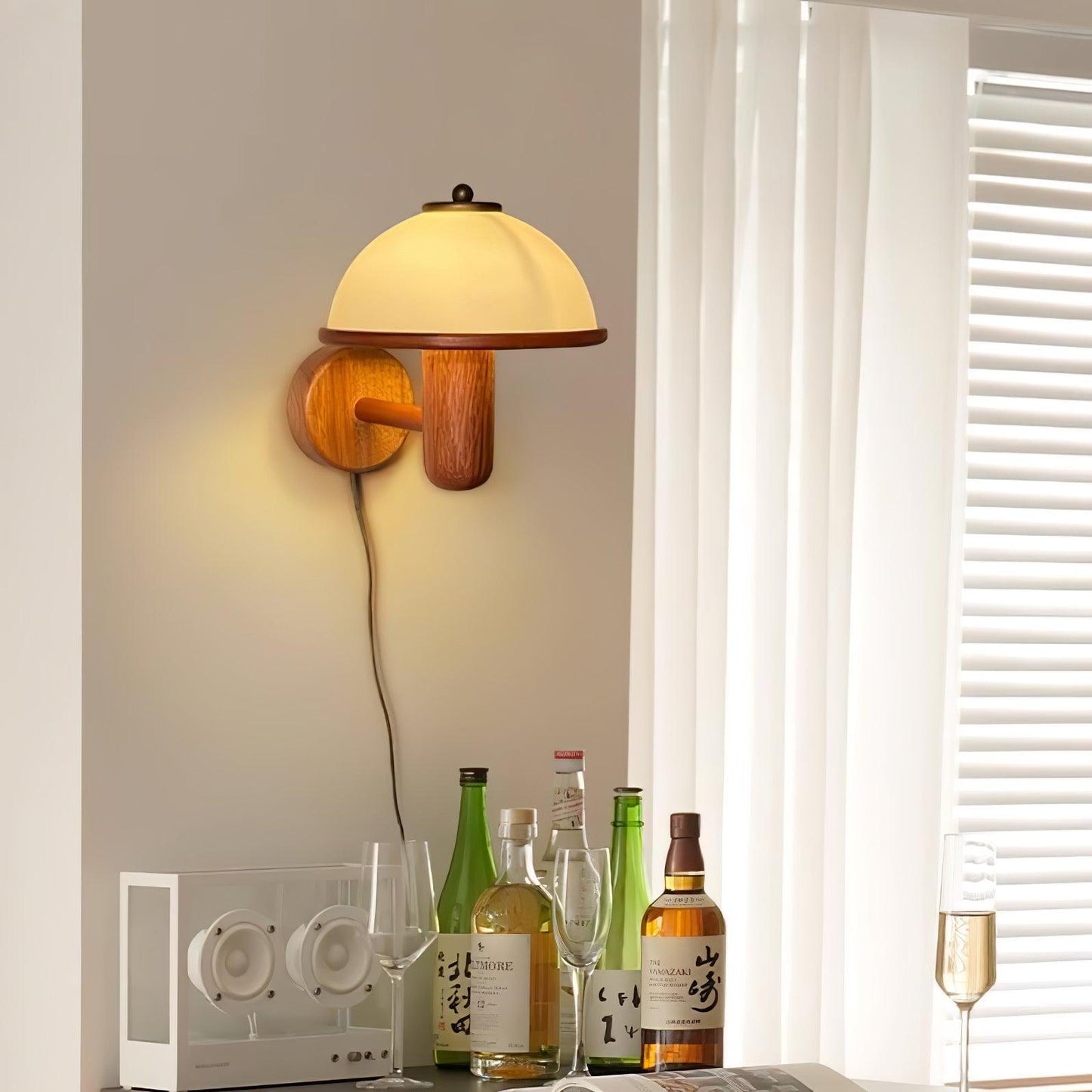 Half Circle Solid Wood Acrylic 1-Light Wall Sconce Lamp