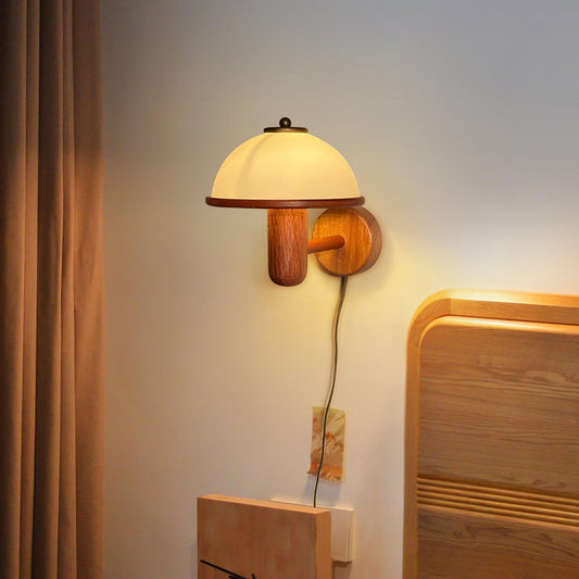 Half Circle Solid Wood Acrylic 1-Light Wall Sconce Lamp
