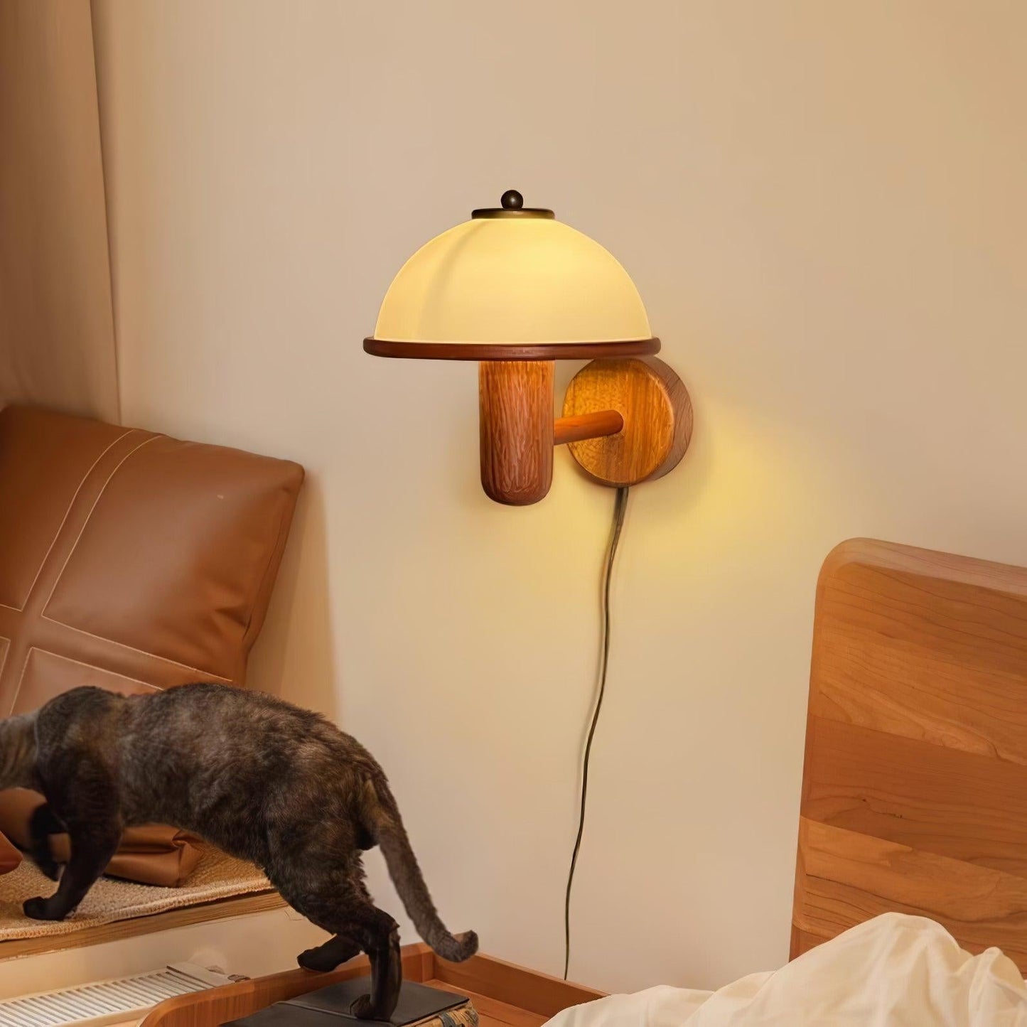 Half Circle Solid Wood Acrylic 1-Light Wall Sconce Lamp