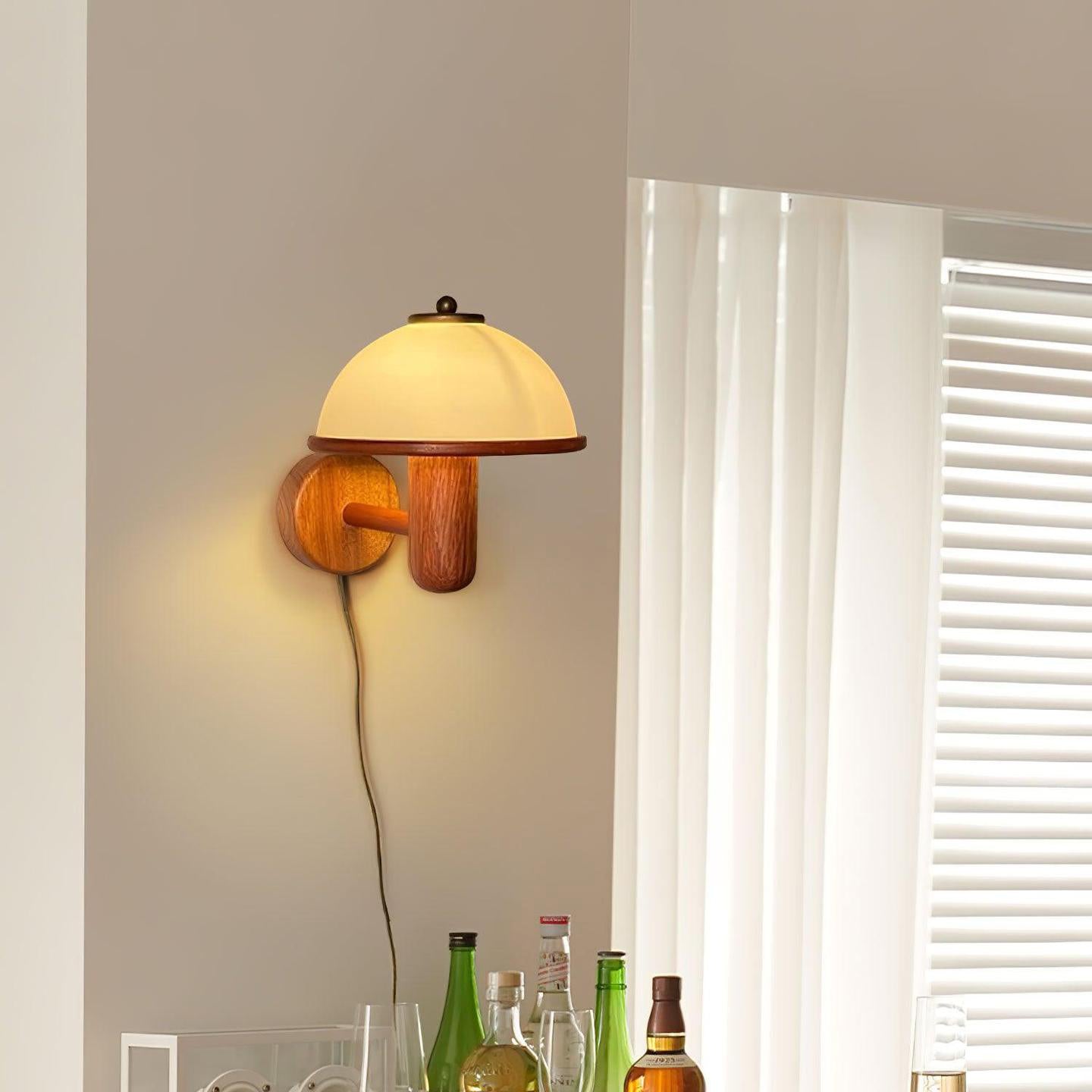Half Circle Solid Wood Acrylic 1-Light Wall Sconce Lamp