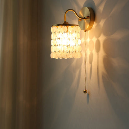 Shell Round Base Crystal Iron 1-Light Wall Sconce Lamp