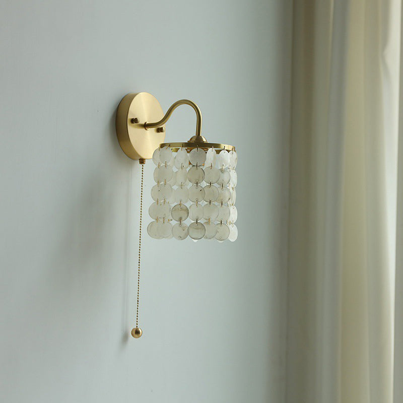 Shell Round Base Crystal Iron 1-Light Wall Sconce Lamp